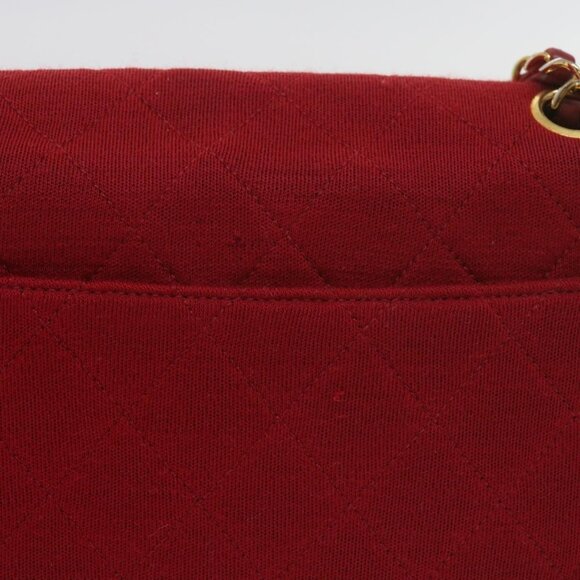 CHANEL Matelasse Chain Shoulder Bag Canvas Red CC Auth 59869A - Picture 15 of 16